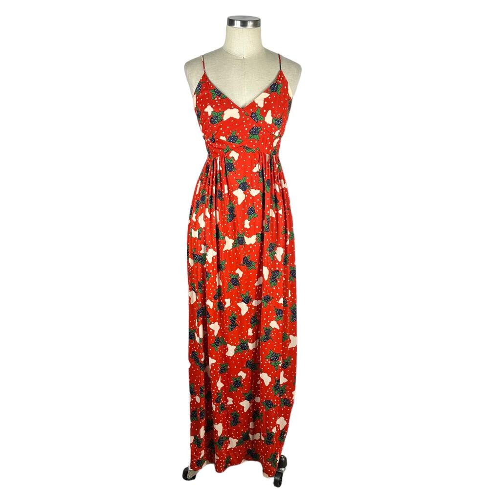 JANE JUSTIN FOR DON SOPHISTICATES Vibrant Red Blackberry Pattern Maxi Slip Dress